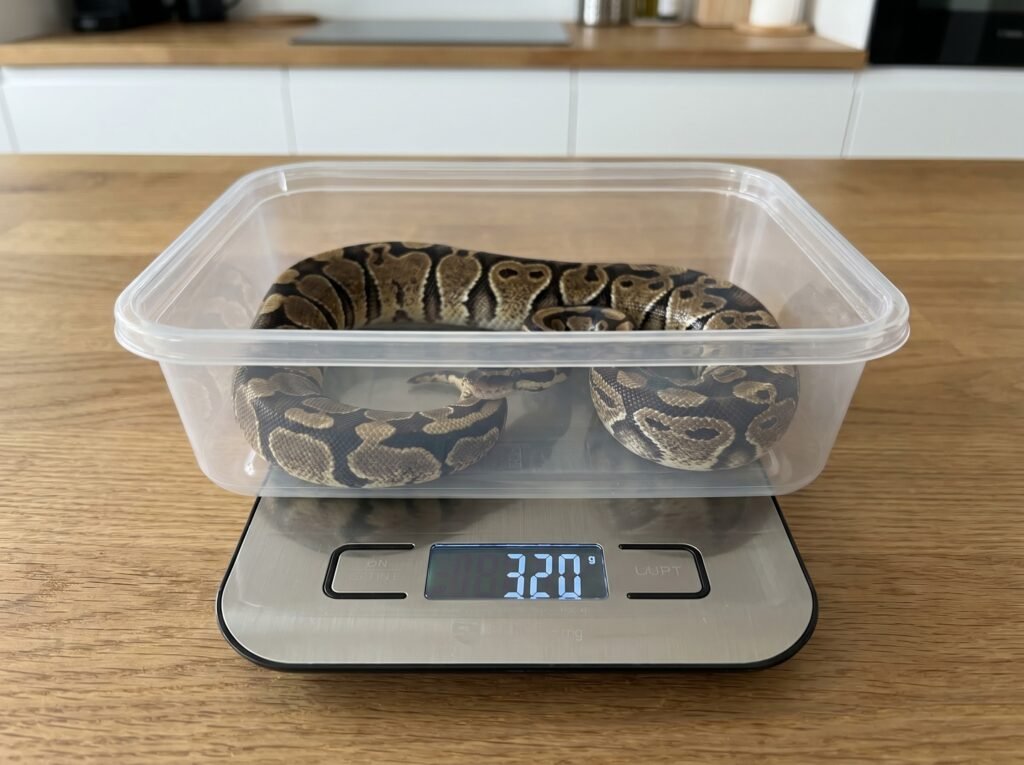 Reptile veterinarian holding a ball python during a wellness exam